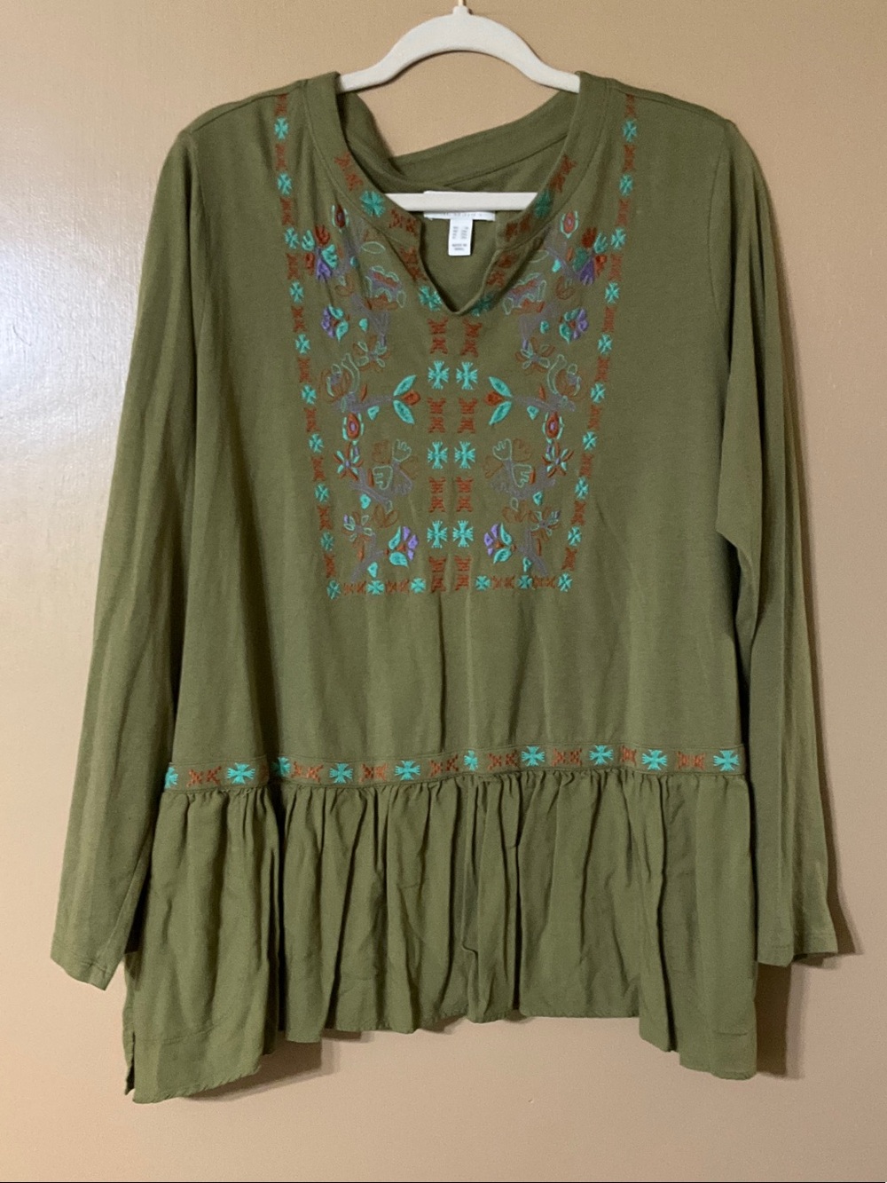 Limited Edition LOGO Olive Green Womens Embroidered Peplum Top